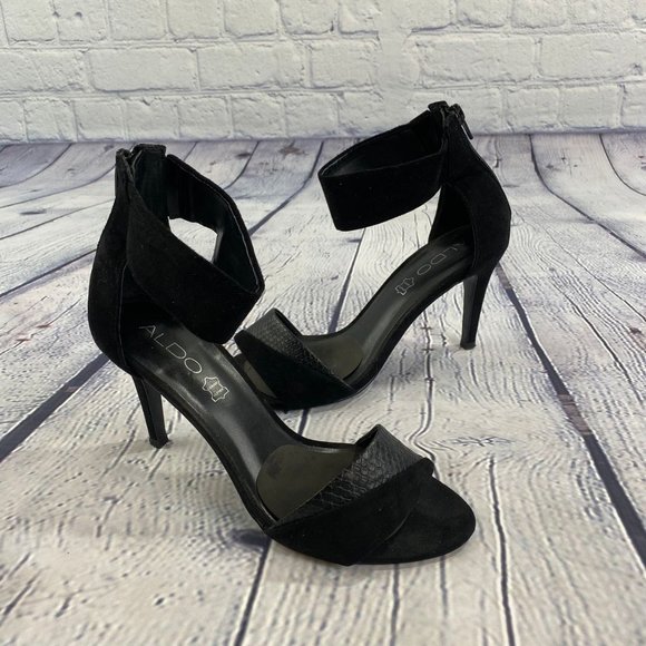 Aldo Shoes - Aldo Women Black Suede Open Toe Back Zipper Heels